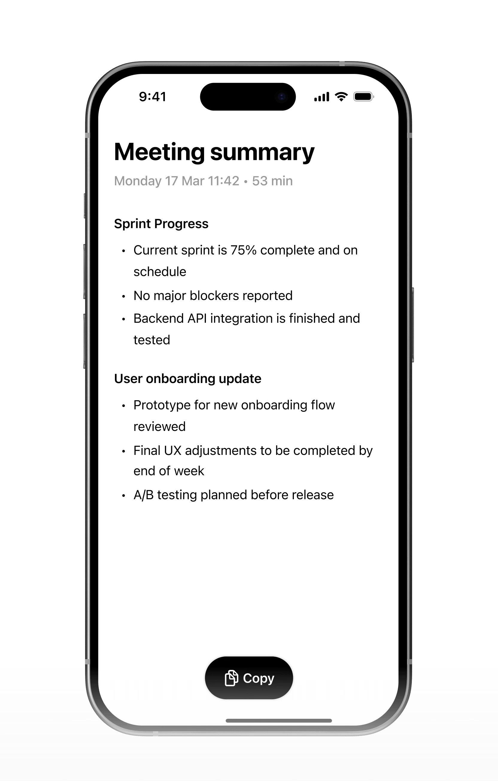 Meeting summary interface